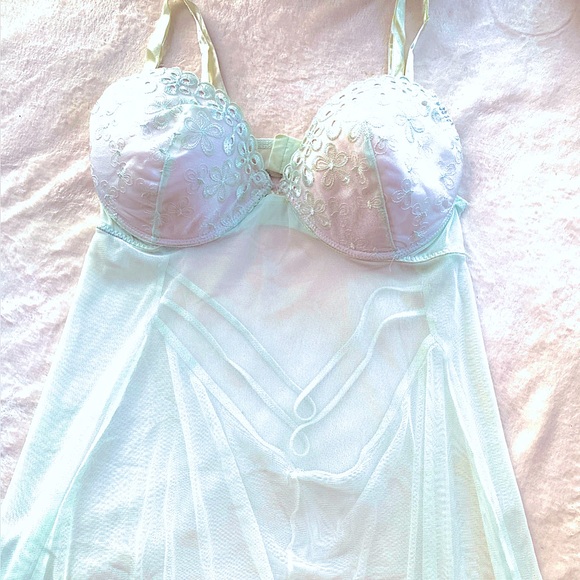 Powder blue & White Sheer & Lace Chemise with Adjustable Straps 2X - Picture 2 of 11